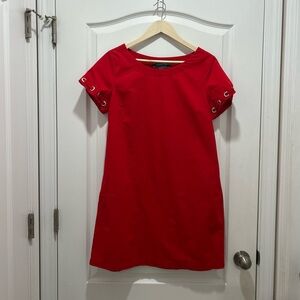 Red Sheath Mini Dress with Raglan Sleeves Cotton size M